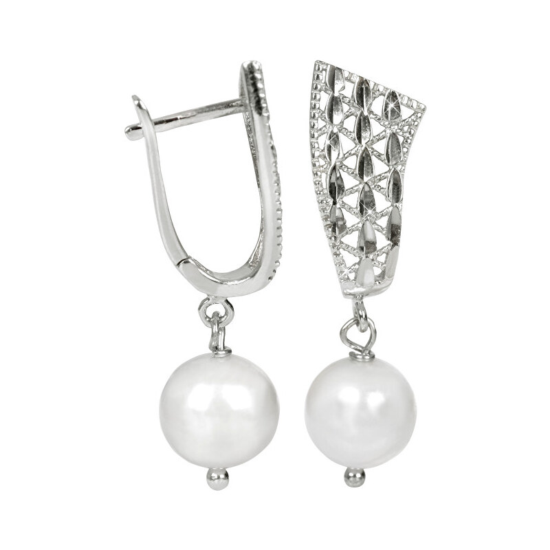 JwL Luxury Pearls Tepané stříbrné náušnice s bílou perlou JL0226