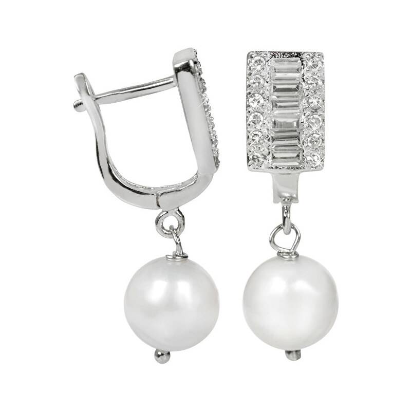 JwL Luxury Pearls Stříbrné náušnice s bílou perlou a zirkony JL0229