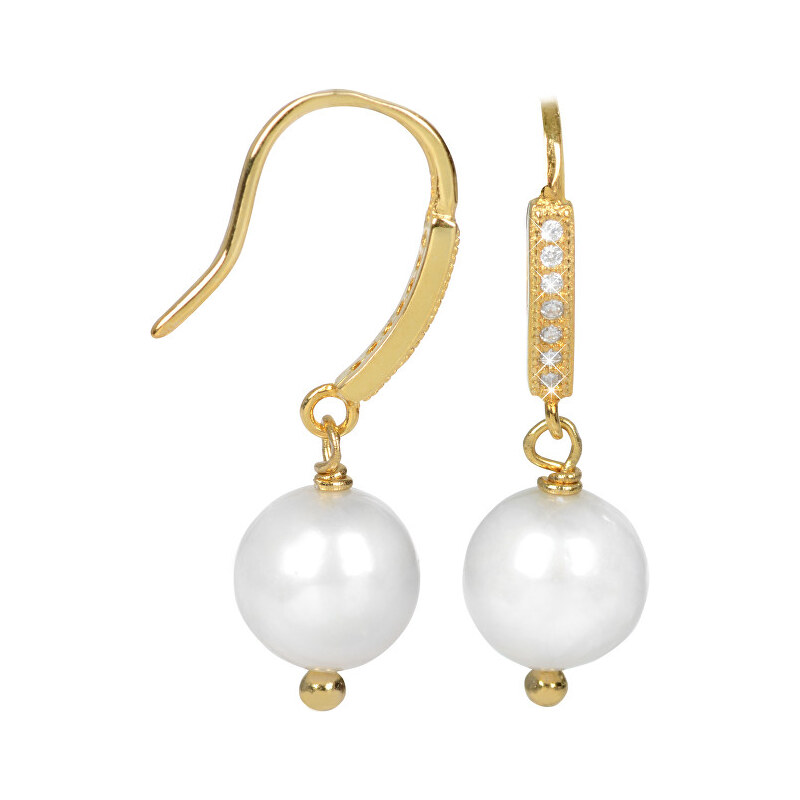 JwL Luxury Pearls Zlacené stříbrné visací náušnice s bílou perlou JL0234