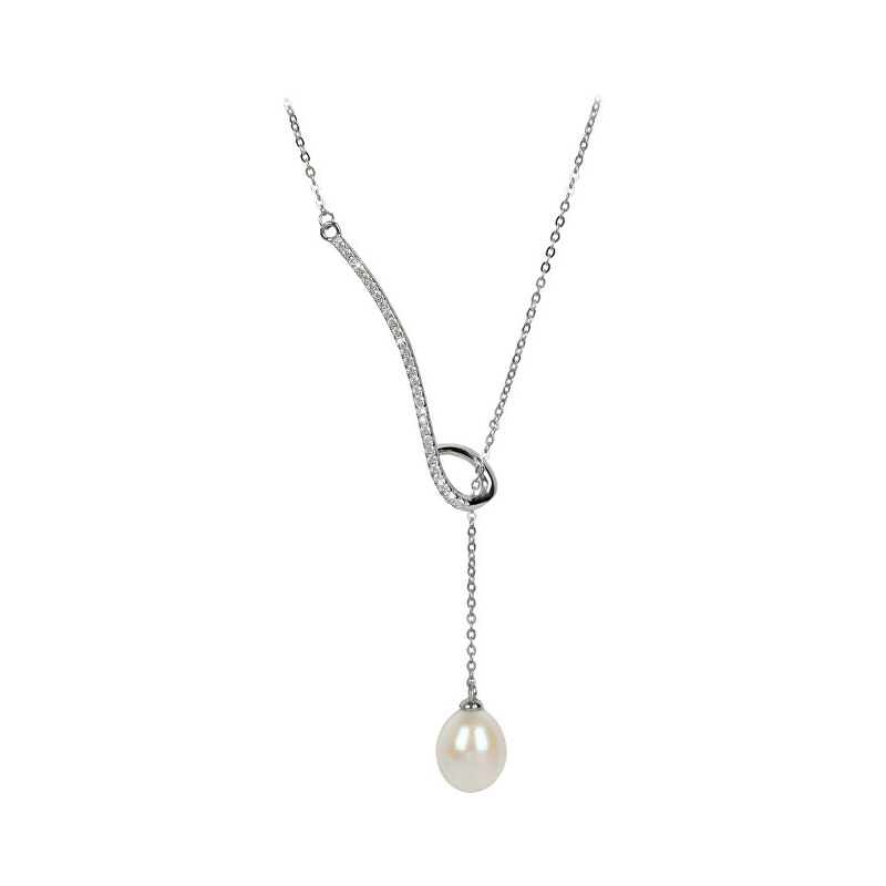 JwL Luxury Pearls Stříbrný provlékací náhrdelník s bílou perlou a zirkony JL0241