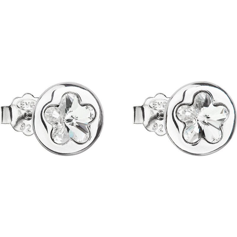 Stříbrné náušnice pecka s krystaly Swarovski bílá kytička 31257