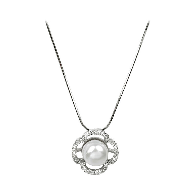 JwL Luxury Pearls Elegantní náhrdelník s perlou a krystaly JL0177 (řetízek, přívěsek)