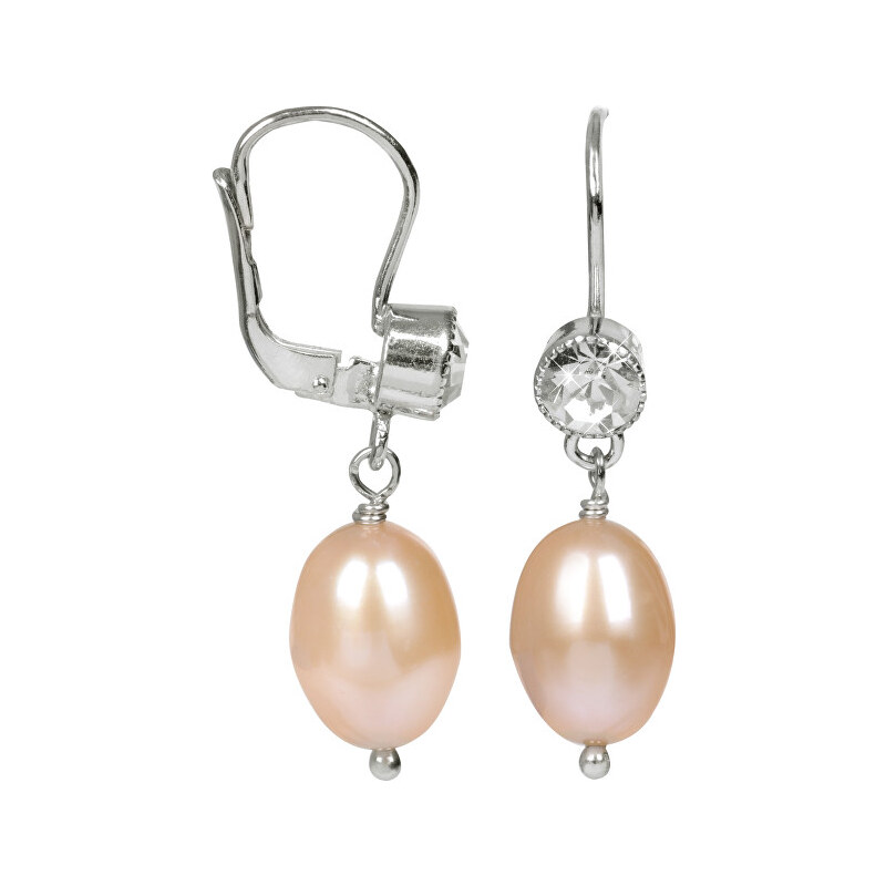 JwL Luxury Pearls Stříbrné náušnice s lososovou perlou a krystalem JL0211