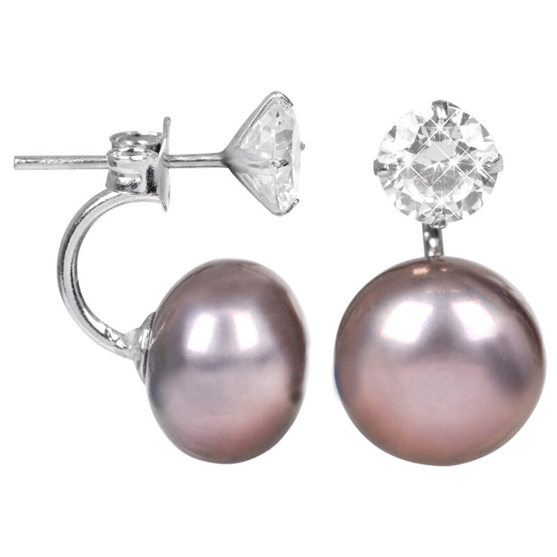 JwL Luxury Pearls Stříbrné dvojnáušnice s pravou růžovofialovou perlou a krystalem JL0213