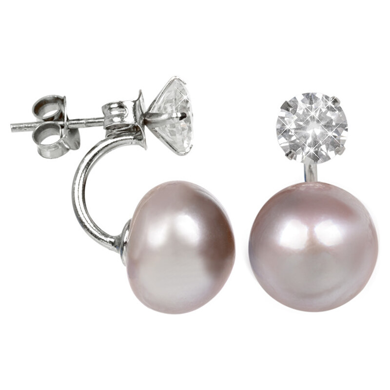JwL Luxury Pearls Stříbrné dvojnáušnice s pravou růžovou perlou a krystalem JL0215