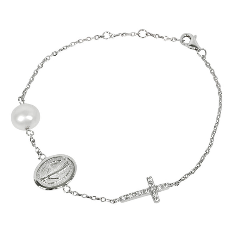JwL Luxury Pearls Luxusní stříbrný náramek s pravou perlou a zirkony JL0201