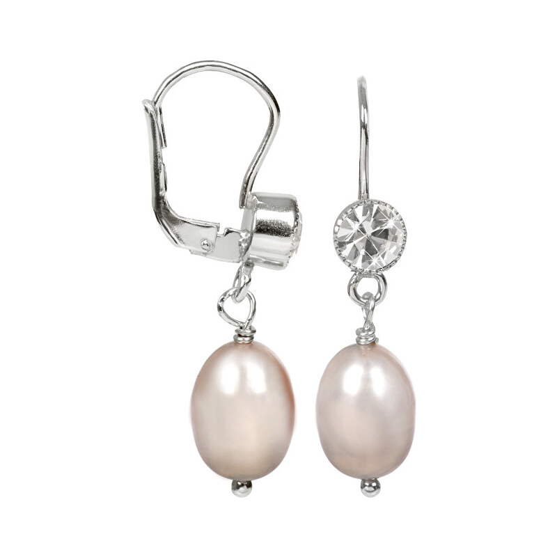 JwL Luxury Pearls Stříbrné náušnice s růžovou perlou a krystalem JL0210