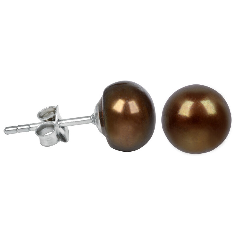 JwL Luxury Pearls Stříbrné náušnice s pravou hnědou perlou JL0224
