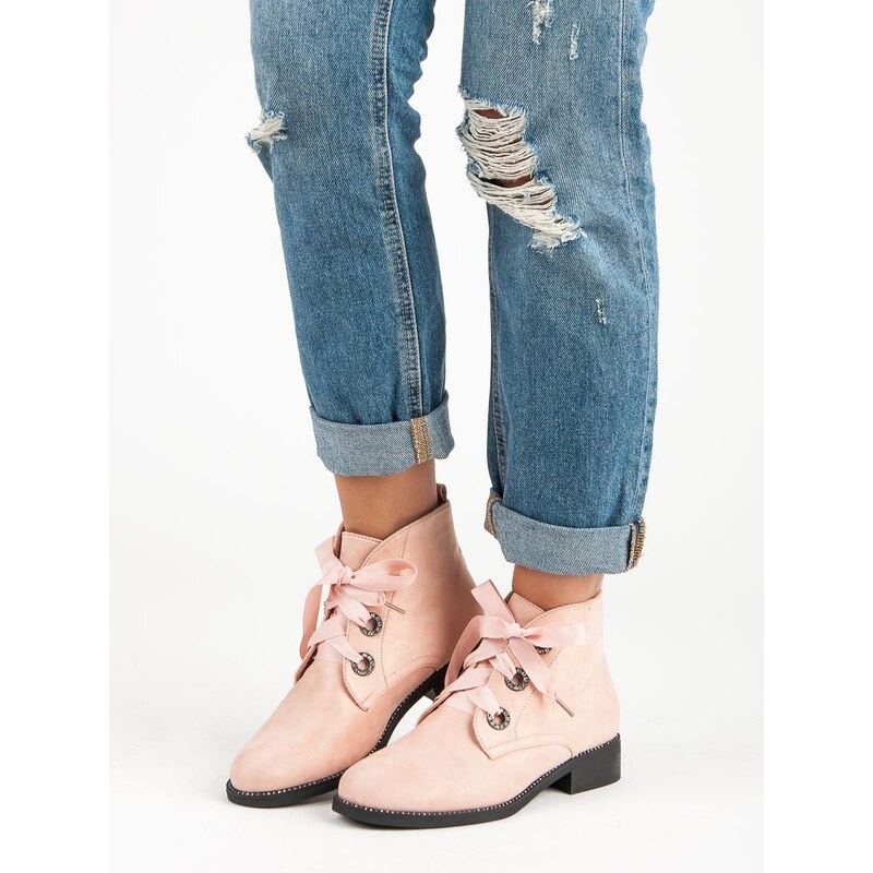 SEASTAR Skvělé růžové kotníkové boty vázané stužkou