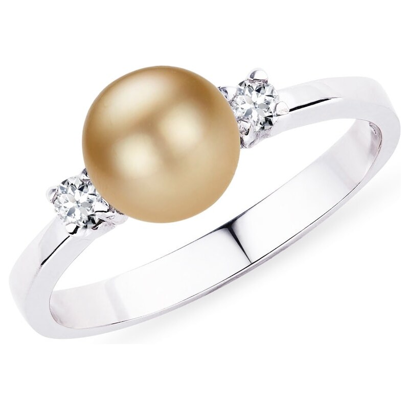 Prsten z bílého zlata s perlou jižního Pacifiku KLENOTA k0309042
