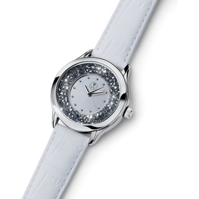 Dámské hodinky s krystaly Swarovski Oliver Weber Rocks Steel white  Leatherstrap - GLAMI.cz