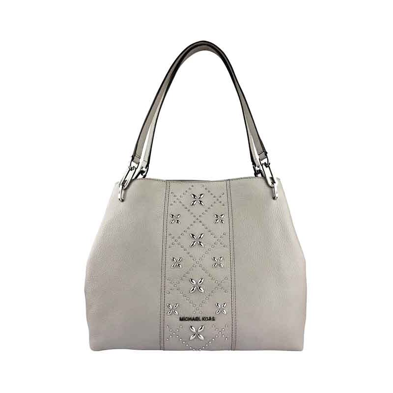 Michael Kors Leighton large shoulder leather tote pearl grey