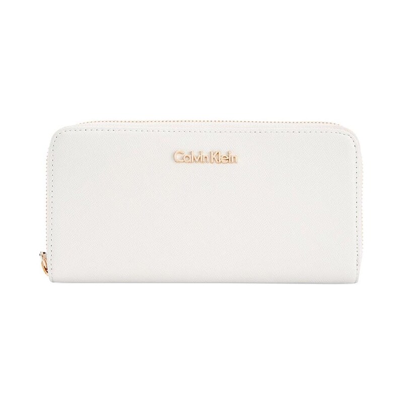 Calvin Klein kožená peněženka saffiano zip around white