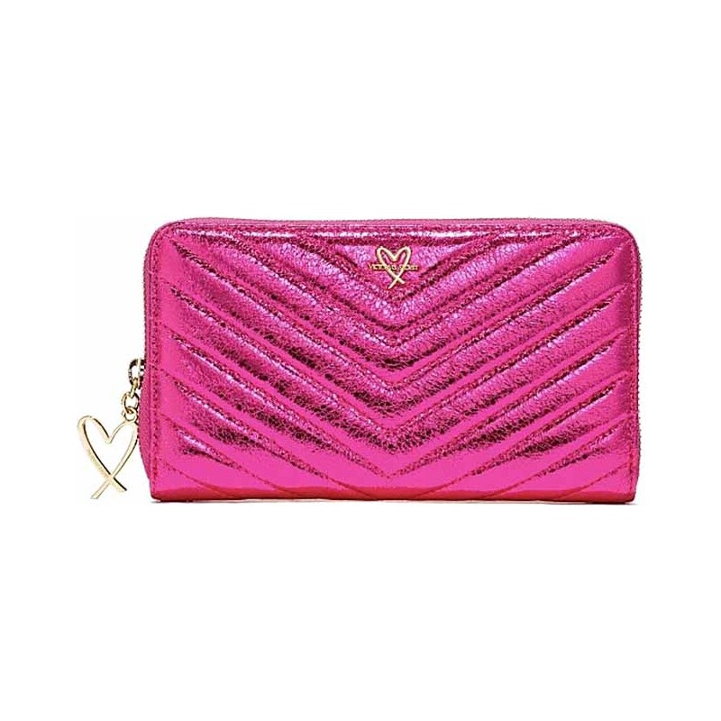 Victoria´s Secret peněženka V-quilt metallic zip pink