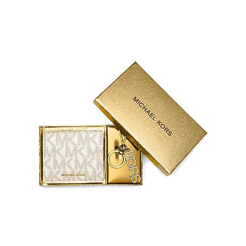 Set Michael Kors - Peněženka MK vanilla a klíčenka MK v dárkové krabičce