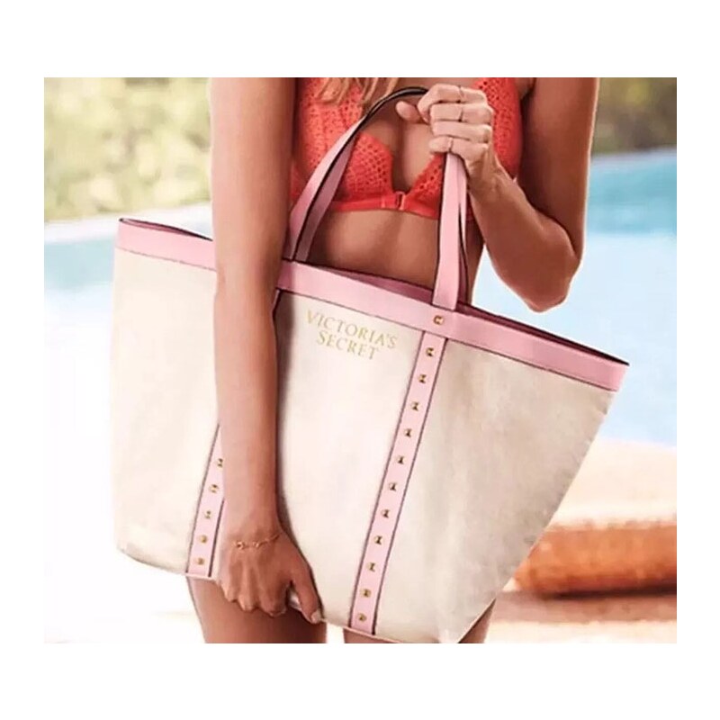 Victoria´s Secret plážová plátěná taška canvas tote light pink