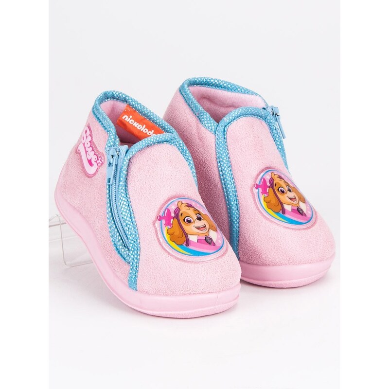 CNB Dívčí růžové papuče na zip Tlapková Patrola
