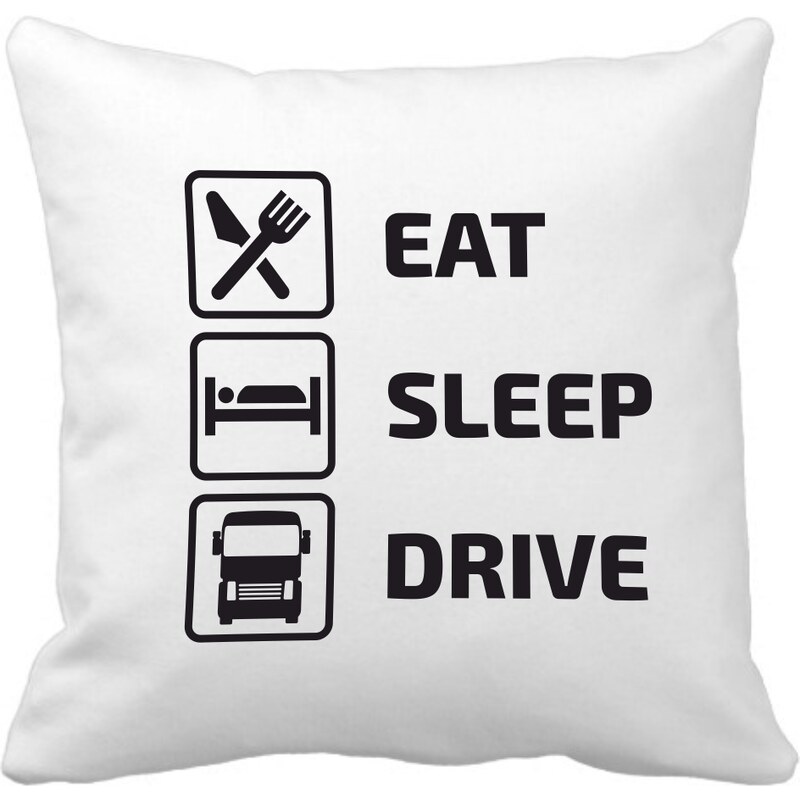 Polštářek EAT SLEEP DRIVE pro kamioňáky BÍLÝ