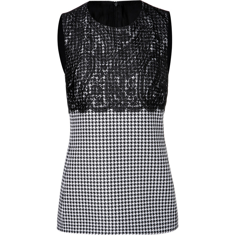 Michael Kors Wool Houndstooth Shell with Lace Overlay