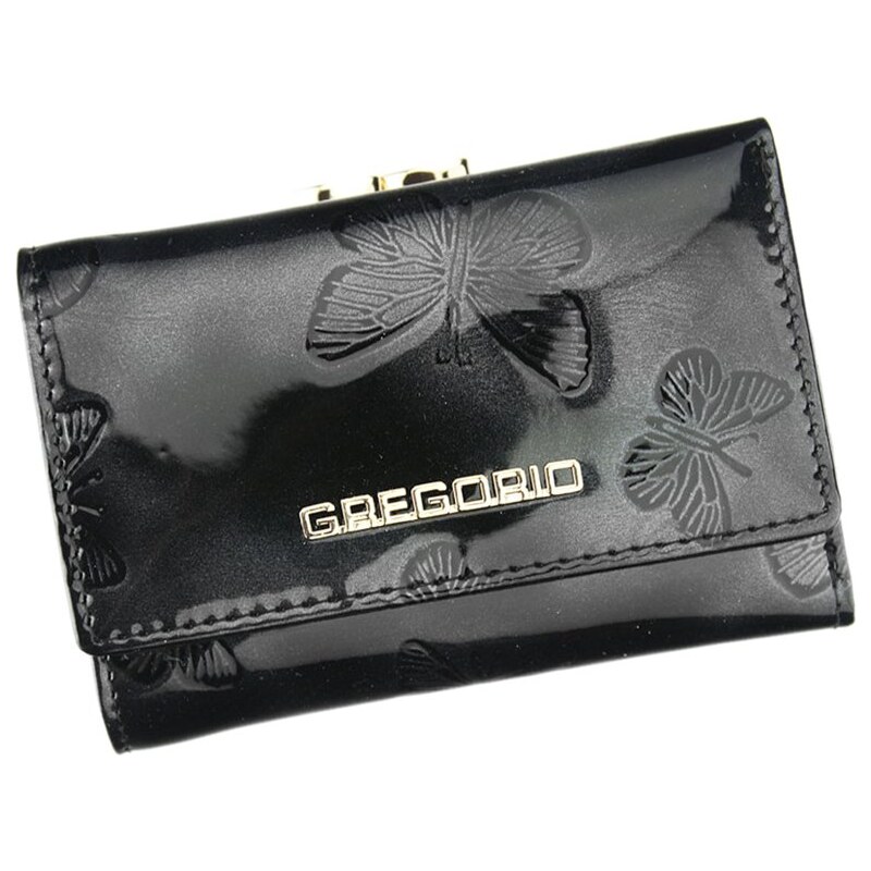 Barebag Gregorio černá menší dámská kožená peněženka s motýly RFID v dárkové krabičce