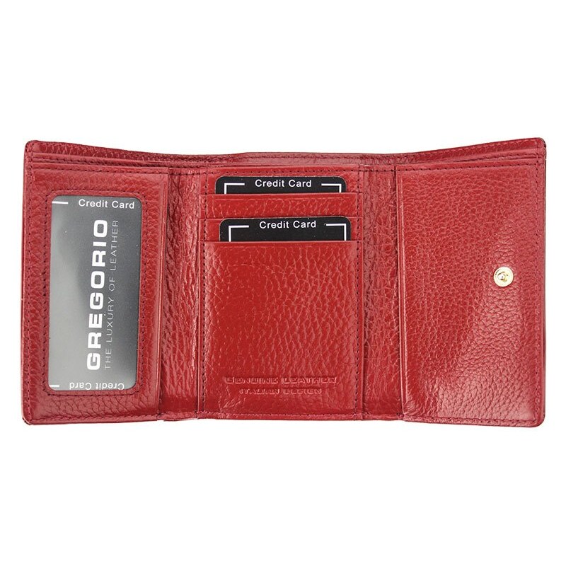 Gregorio červená menší dámská kožená peněženka s motýly RFID v dárkové krabičce