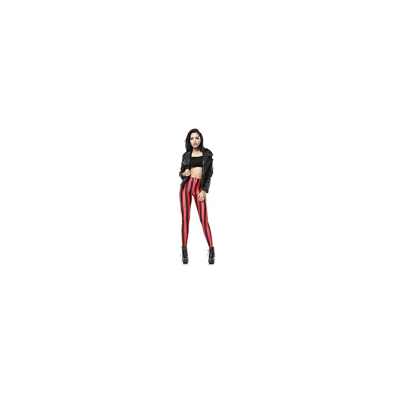 LightInTheBox Women's Sexy Skinny Red Vertical Stripes Printed Pencil Legging Pants