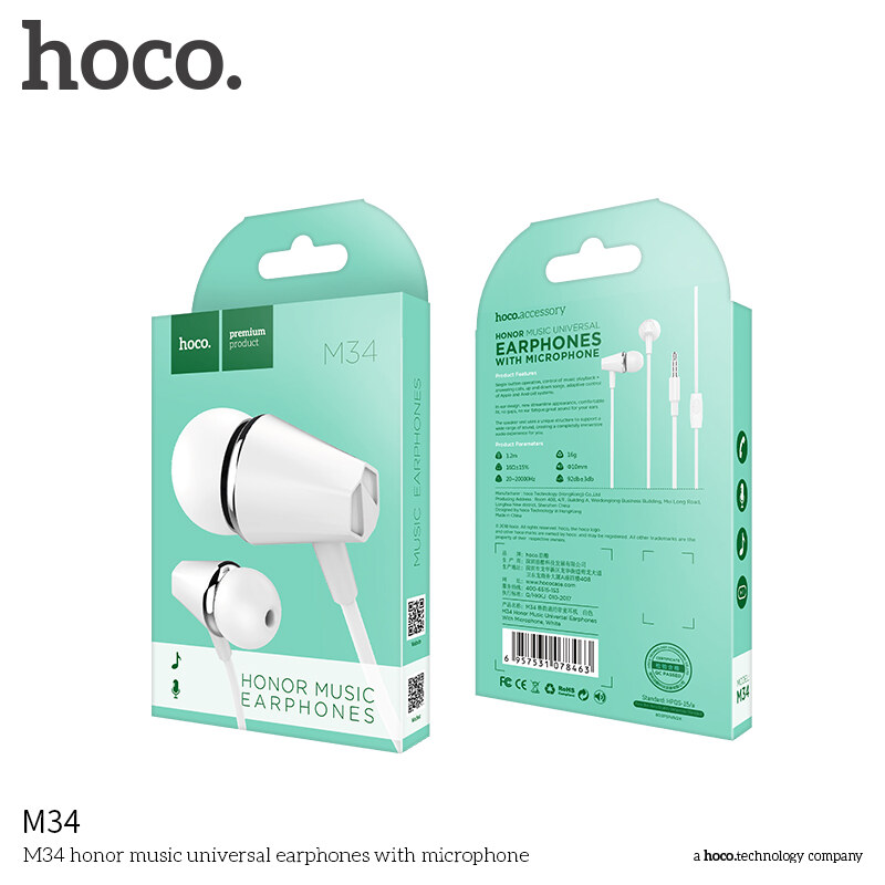 Sluchátka pro iPhone a iPad - HOCO, M34 Honor White