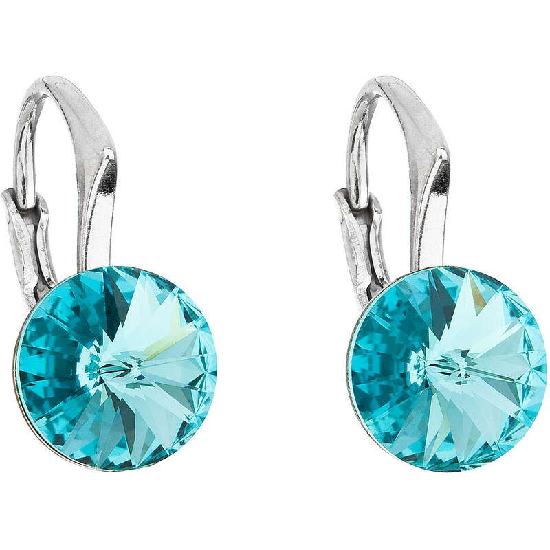 EVOLUTION GROUP Stříbrné náušnice visací s krystaly Swarovski modré kulaté 31229.3 light turquoise