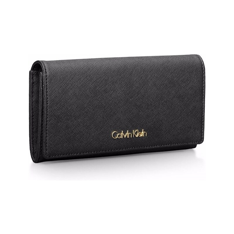 Calvin Klein kožená peněženka Scarlett saffiano flap black