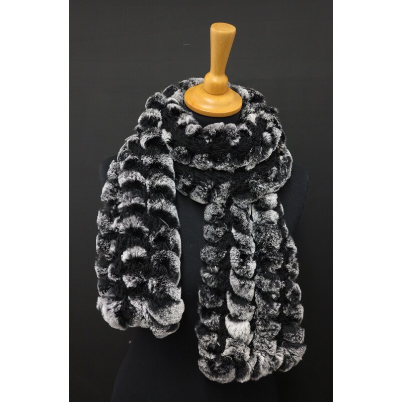 Špongr Kožešinová šála z králíka S43 Black&White - délka 145 cm 30518431
