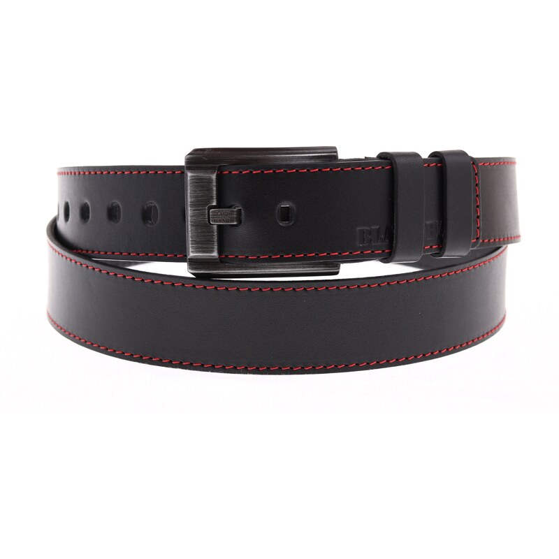 Pánský kožený opasek Black Hand 120-98 černý + červený štep