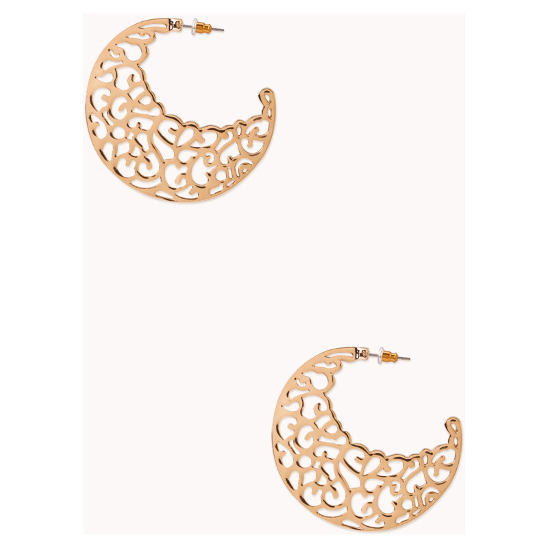 FOREVER21 Cutout Filigree Crescent Hoops