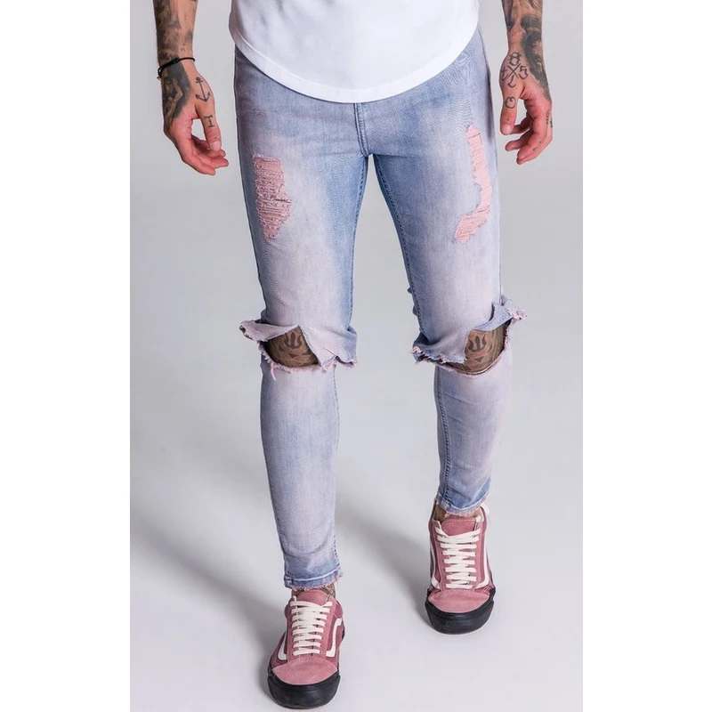 Gianni Kavanagh Light Pink And Blue Washed Distressed Denim Jeans - GLAMI.cz
