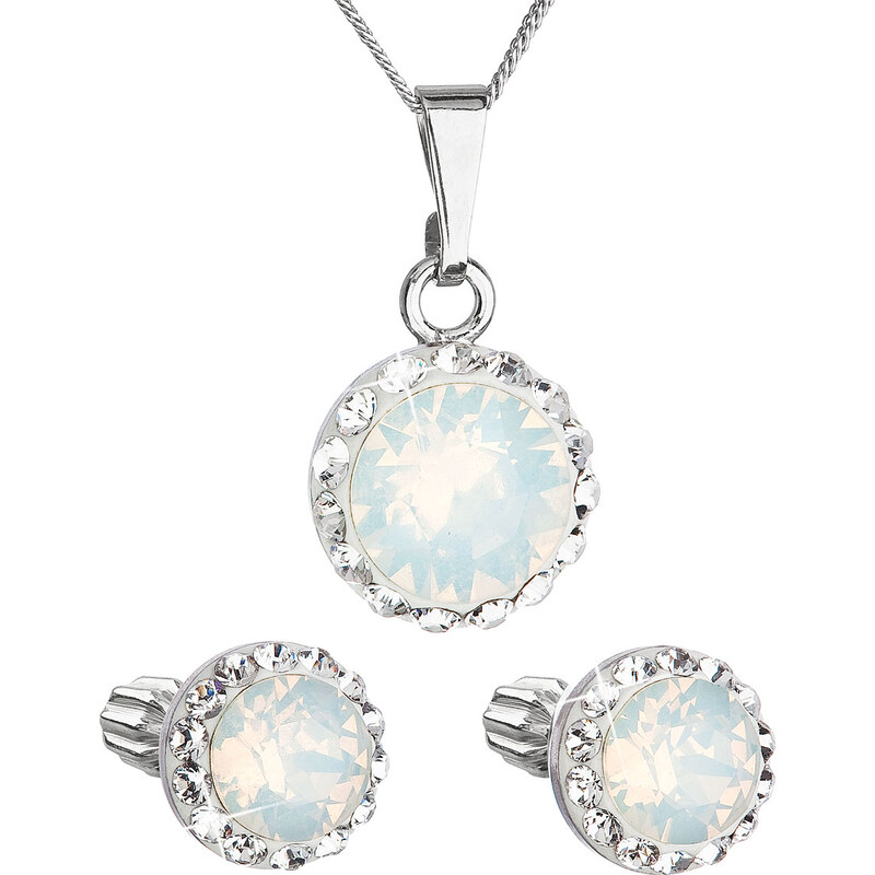 Sada šperků s krystaly Swarovski náušnice, řetízek a přívěšek bílé 62960893
