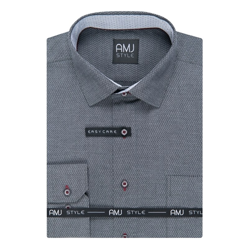 AMJ Pánská košile šedá vzorovaná VDR1000, dlouhý rukáv