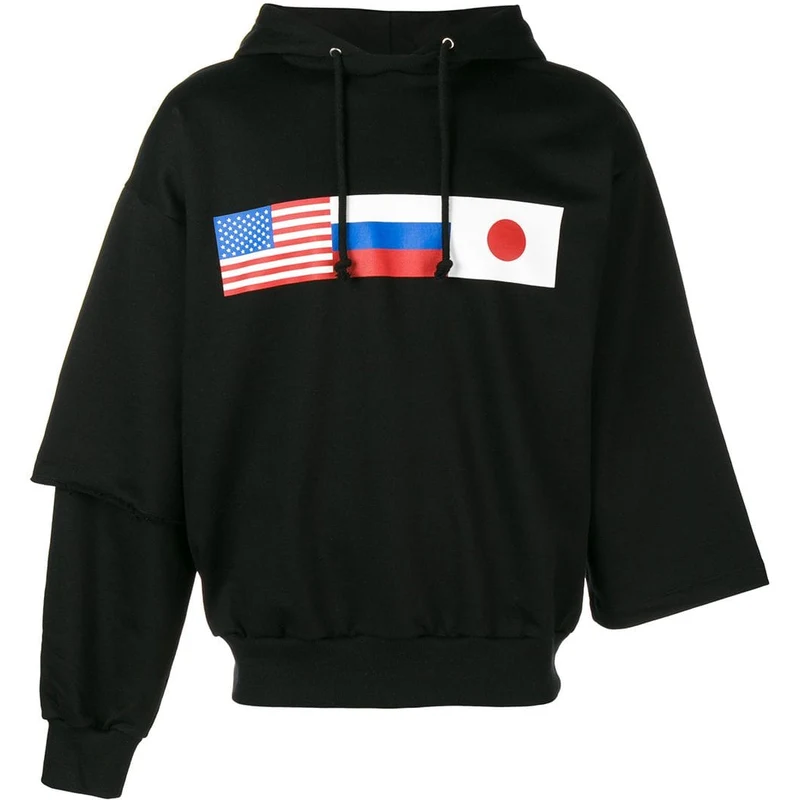 Gosha Rubchinskiy asymmetric flag print hoodie - Black - GLAMI.cz