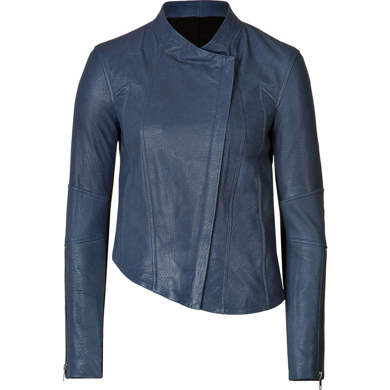 Helmut Lang Cropped Leather Jacket with Asymmetric Hem
