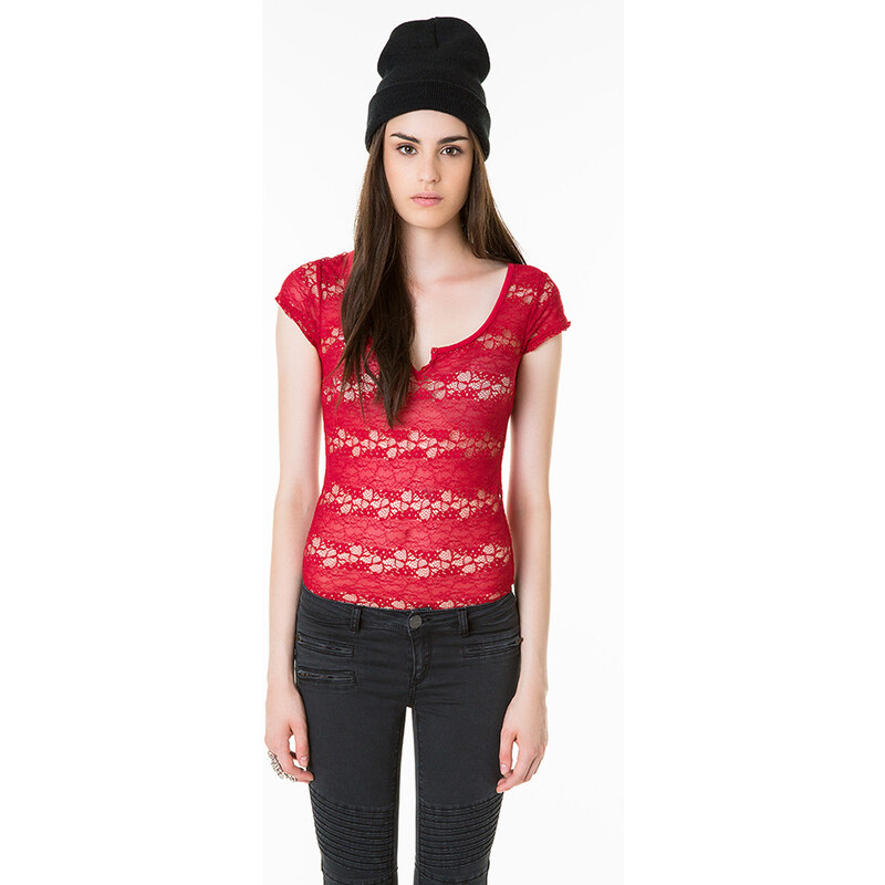 Tally Weijl Red Striped Lace Top