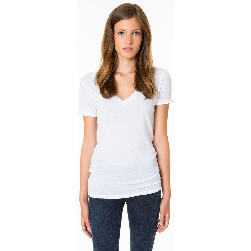 Tally Weijl White Basic Roll-Up Sleeve Top