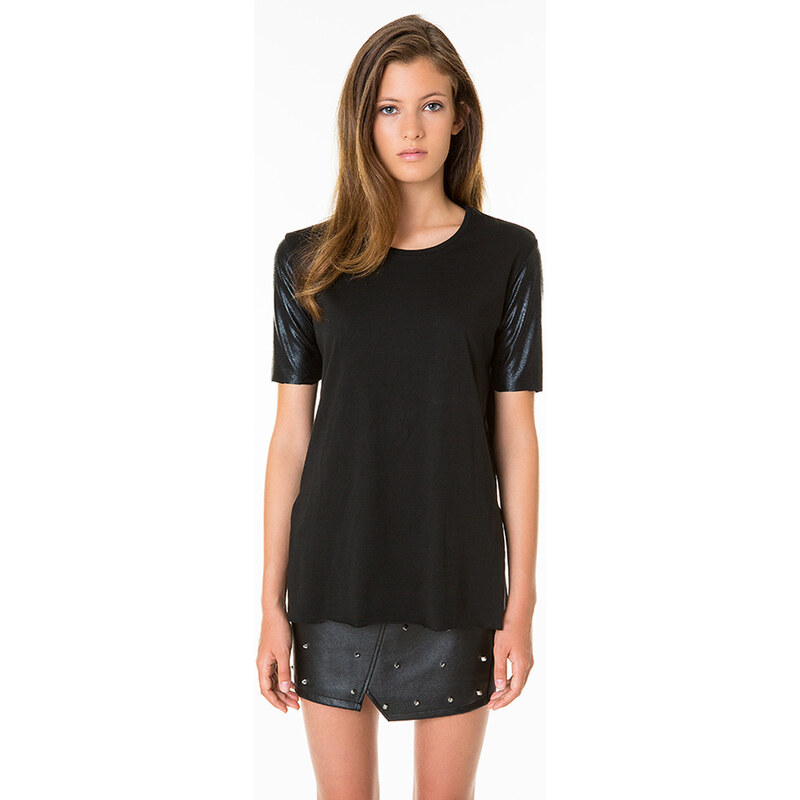 Tally Weijl Black Faux Leather Sleeve Top