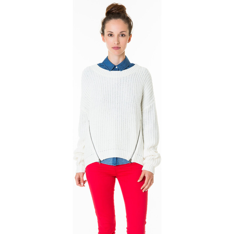 Tally Weijl Cream Knitted Jumper With Zippers