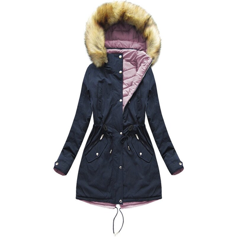 MHM Tmavě modro-růžová oboustranná dámská zimní bunda s kapucí (W211)