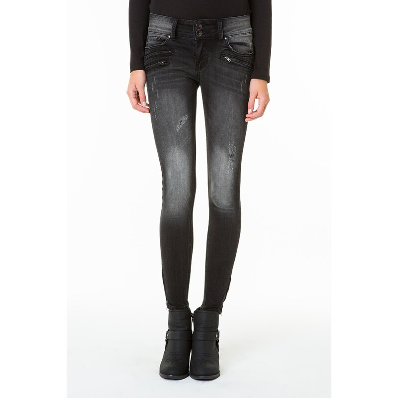 Tally Weijl Black Washed Ankle Skinny Jeans with Zip-Details