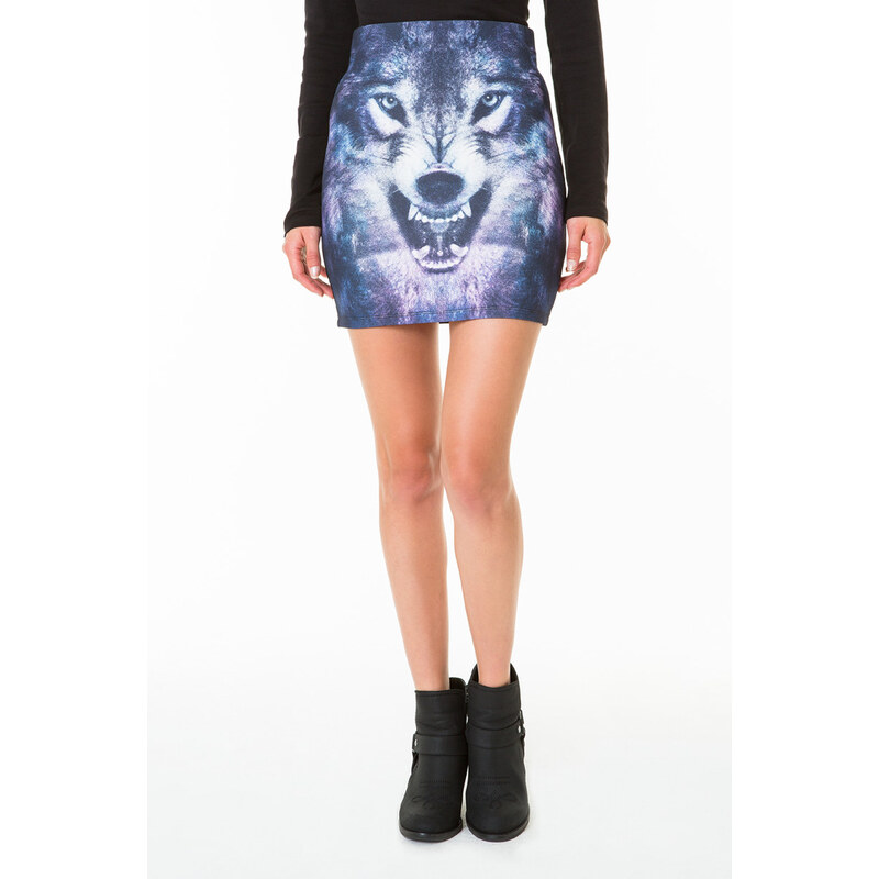 Tally Weijl Black Wolf Print Bodycon Skirt