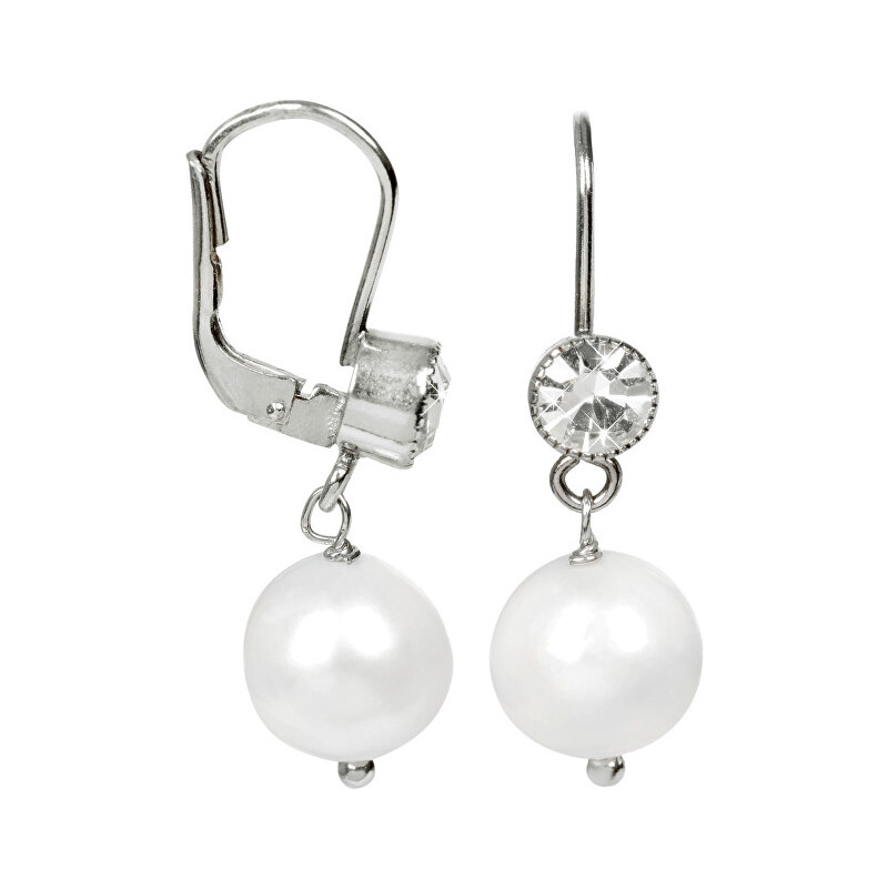 JwL Luxury Pearls Stříbrné náušnice s bílou perlou a krystalem JL0209