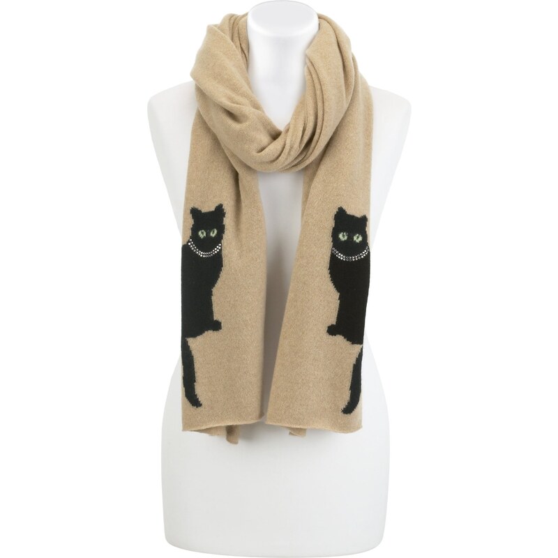 Marks and Spencer M&S Collection Pure Cashmere Cat Print Scarf MADE WITH SWAROVSKI® ELEMENTS
