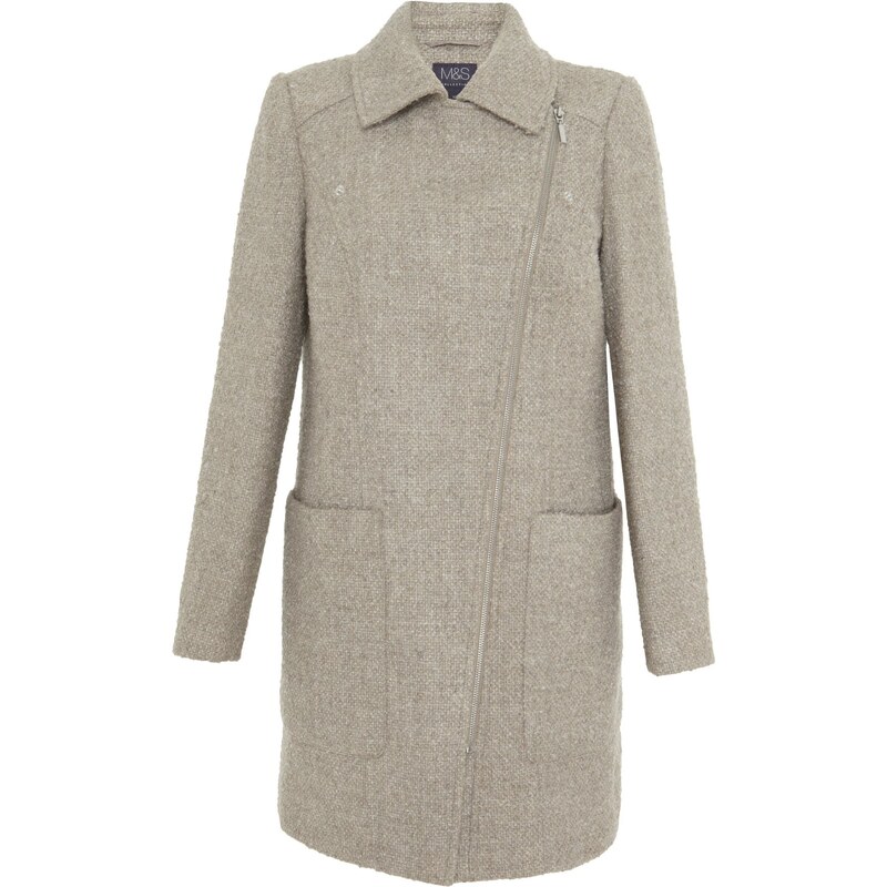 Marks and Spencer M&S Collection Tweed Biker Coat with Wool