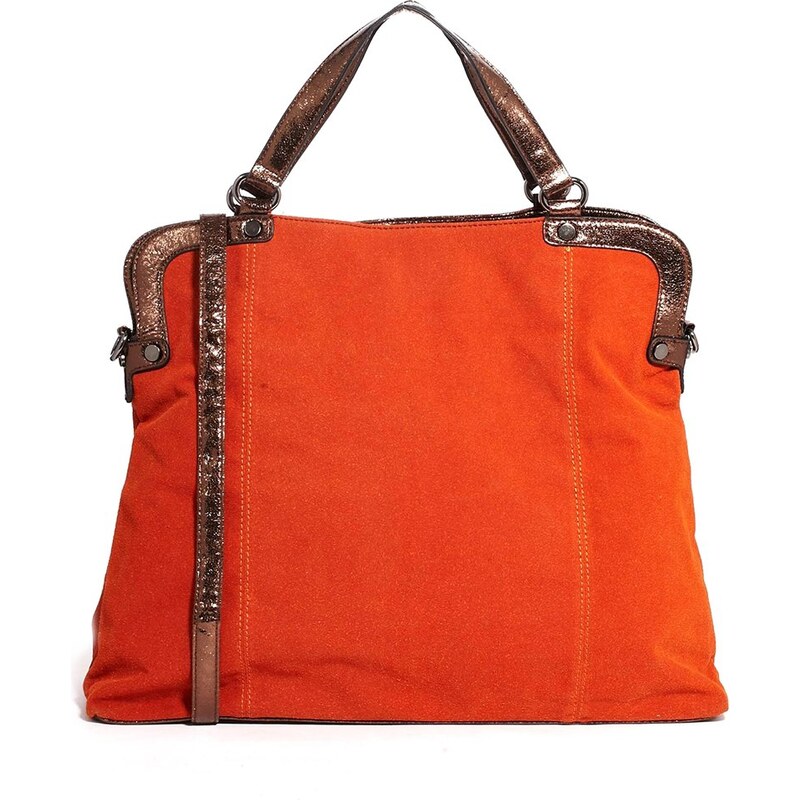 Nali Orange Bag With Bronze Handles - Orange