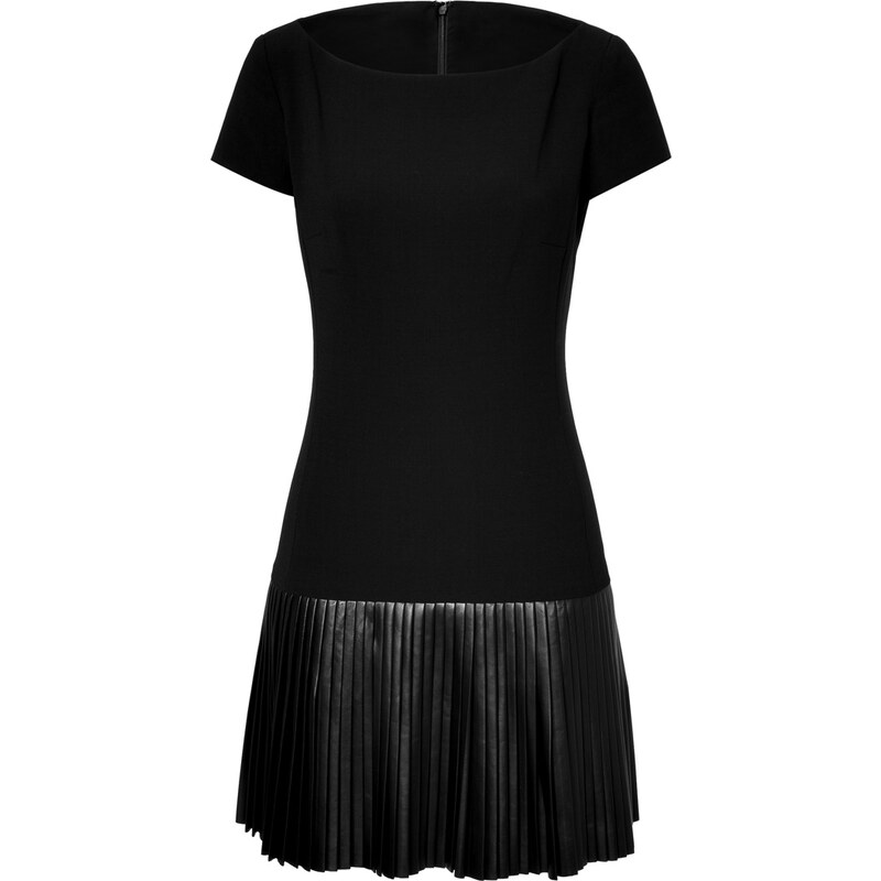 Ralph Lauren Black Label Wool Dress with Pleated Leather Skirt
