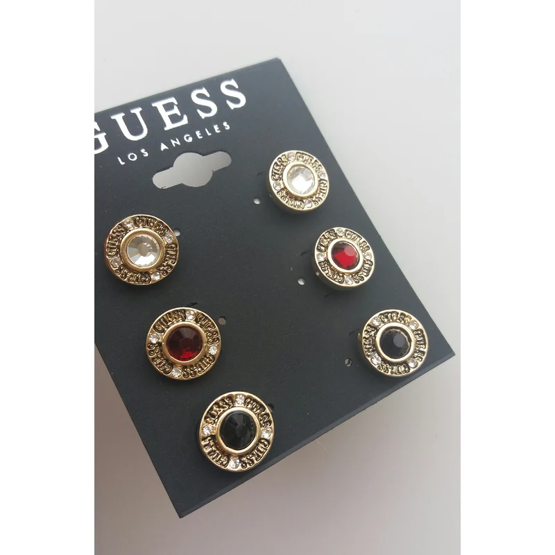 Náušnice GUESS Gold-Tone Button Stone Earrings Set zlatá - GLAMI.cz